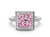 White gold Fancy Pink Princess  Halo Pave Band Solitaire Ring with Prong Setting_29