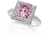 White gold Fancy Pink Princess  Halo Pave Band Solitaire Ring with Prong Setting_30