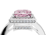 White gold Fancy Pink Princess  Halo Pave Band Solitaire Ring with Prong Setting_33