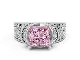 White gold Fancy Pink Princess  Halo Pave Diamond Engagement Ring with Milgrain Detailing_41