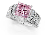 White gold Fancy Pink Princess  Halo Pave Diamond Engagement Ring with Milgrain Detailing_43
