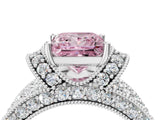 White gold Fancy Pink Princess  Halo Pave Diamond Engagement Ring with Milgrain Detailing_46