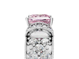 White gold Fancy Pink Princess  Halo Pave Diamond Engagement Ring with Milgrain Detailing_46