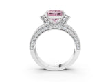 White gold Fancy Pink Princess  Halo Pave Diamond Engagement Ring with Milgrain Detailing_49