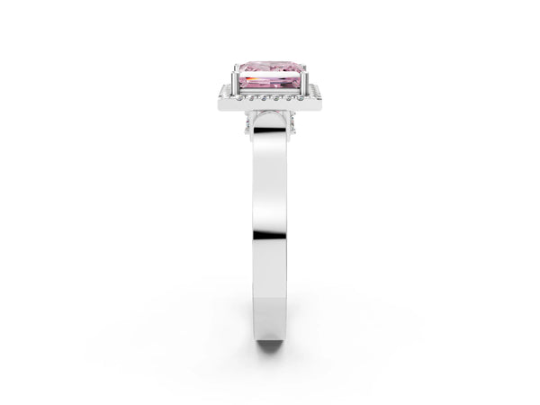 White gold Fancy Pink Princess  Halo Pave Split Shank Prong Setting Ring