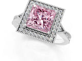 White gold Fancy Pink Princess  Halo Round Diamond Milgrain Pave Engagement Ring_4