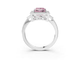 White gold Fancy Pink Princess  Halo Round Diamond Milgrain Pave Engagement Ring_6