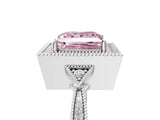 White gold Fancy Pink Princess  Halo Round Diamond Milgrain Pave Engagement Ring_8