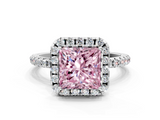White gold Fancy Pink Princess  Halo Round Diamond Pavé Band Four-Prong Ring_3