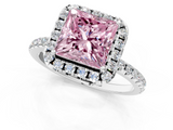 White gold Fancy Pink Princess  Halo Round Diamond Pavé Band Four-Prong Ring_4