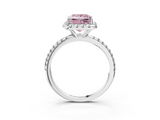 White gold Fancy Pink Princess  Halo Round Diamond Pavé Band Four-Prong Ring_6