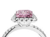 White gold Fancy Pink Princess  Halo Round Diamond Pavé Band Four-Prong Ring_7