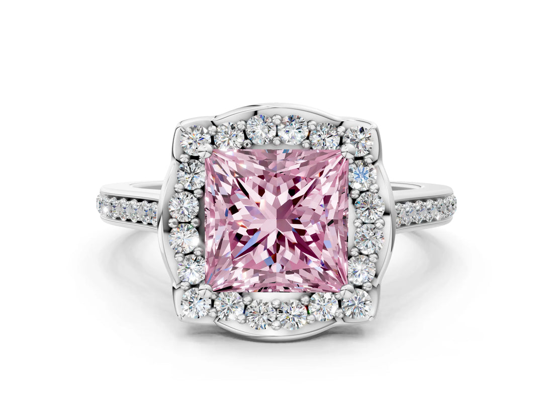 White gold Fancy Pink Princess  Halo Round Diamond Pave Band with Four-Prong Setting_51