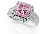 White gold Fancy Pink Princess  Halo Round Diamond Pave Band with Prong Setting 2