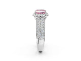 White gold Fancy Pink Princess  Halo Round Diamond Pave Band with Prong Setting 3