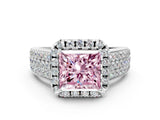 White gold Fancy Pink Princess  Halo Round Diamond Pave Band with Prong Setting_12