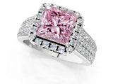 White gold Fancy Pink Princess  Halo Round Diamond Pave Band with Prong Setting_13