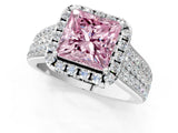 White gold Fancy Pink Princess  Halo Round Diamond Pave Band with Prong Setting_25