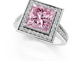 White gold Fancy Pink Princess  Halo Solitaire Diamond Ring with Pave Band and Bezel Setting_29