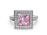 White gold Fancy Pink Princess  Halo Solitaire Diamond Ring with Pave Band and Bezel Setting_29