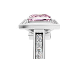 White gold Fancy Pink Princess  Halo Solitaire Diamond Ring with Pave Band and Bezel Setting_34