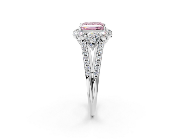 Sterling Silver Princess Cut Halo Pear Side Stone Engagement Ring Setting for Fancy Pink Center