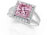 White gold Fancy Pink Princess  Halo Split Shank Diamond Ring with Four-Prong Setting_1