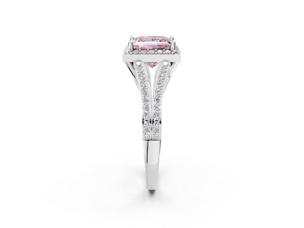 Platinum Fancy Pink Princess  Halo Split Shank Diamond Ring with Prong Setting