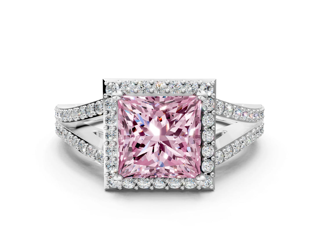 White gold Fancy Pink Princess  Halo Split Shank Pave Diamond Ring with Four-Prong Setting_29