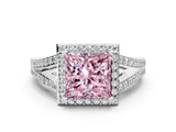 White gold Fancy Pink Princess  Halo Split Shank Pave Diamond Ring with Four-Prong Setting_29