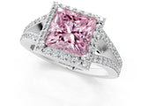 White gold Fancy Pink Princess  Halo Split Shank Pave Diamond Ring with Four-Prong Setting_30