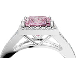 White gold Fancy Pink Princess  Halo Split Shank Pave Diamond Ring with Four-Prong Setting_33