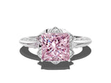 White gold Fancy Pink Princess  Halo Split Shank Pave Diamond Ring with Petal Prong Setting_32