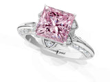 White gold Fancy Pink Princess  Halo Split Shank Pave Diamond Ring with Petal Prong Setting_33