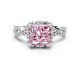 White gold Fancy Pink Princess  Halo Twist Band Solitaire Ring with Six-Prong Setting_32