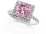 White gold Fancy Pink Princess  Halo Twisted Band Four-Prong Diamond Ring_1