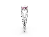 White gold Fancy Pink Princess  Halo Twisted Band Four-Prong Ring_34