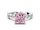 White gold Fancy Pink Princess  Milgrain Bezel Diamond Engagement Ring with Solitaire Prong Setting_29