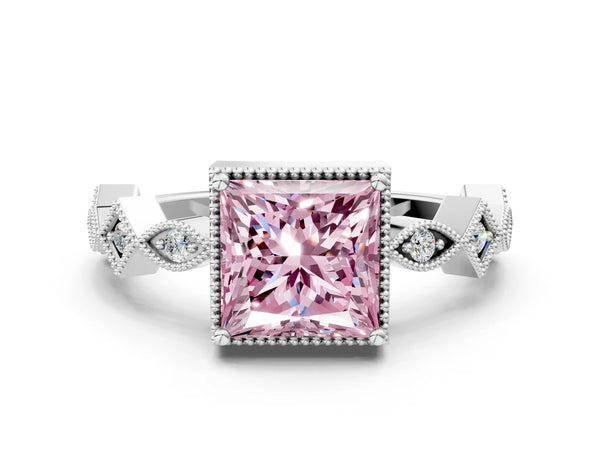 White gold Fancy Pink Princess  Milgrain Marquise Diamond Twist Band Ring