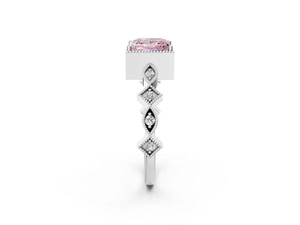 White gold Fancy Pink Princess  Milgrain Marquise Diamond Twist Band Ring