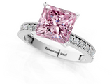 White gold Fancy Pink Princess  Milgrain Pave Diamond Engagement Ring with Four-Prong Setting_1