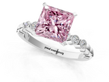 White gold Fancy Pink Princess  Solitaire Bezel Accent Diamond Engagement Ring with Beaded Band and Four-Prong Setting_1