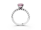 White gold Fancy Pink Princess  Solitaire Bezel Accent Diamond Engagement Ring with Beaded Band and Four-Prong Setting_3
