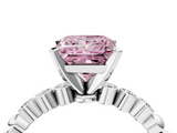 White gold Fancy Pink Princess  Solitaire Bezel Accent Diamond Engagement Ring with Beaded Band and Four-Prong Setting_4