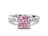 White gold Fancy Pink Princess  Solitaire Bezel-Set Diamond Ring with Beaded Band and Four-Prong Setting_29