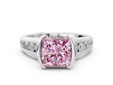 White gold Fancy Pink Princess  Solitaire Bezel-Set Diamond Ring with Channel-Set Band