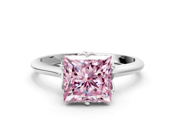 Platinum Fancy Pink Princess  Solitaire Cathedral Diamond Ring with Six-Prong Setting