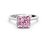 White gold Fancy Pink Princess  Solitaire Cathedral Diamond Ring with Six-Prong Setting