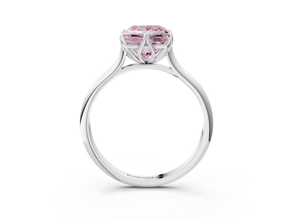 Platinum Fancy Pink Princess  Solitaire Cathedral Diamond Ring with Six-Prong Setting