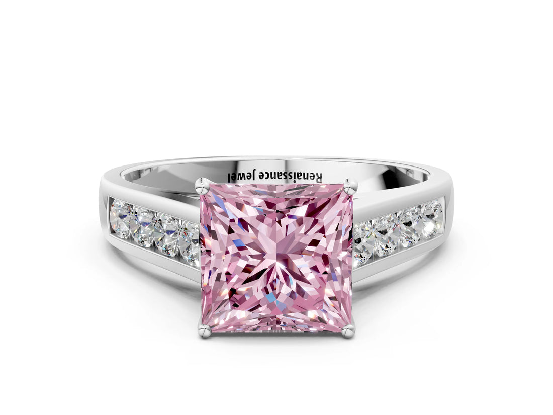 White gold Fancy Pink Princess  Solitaire Channel-Set Diamond Engagement Ring with Four-Prong Setting_28
